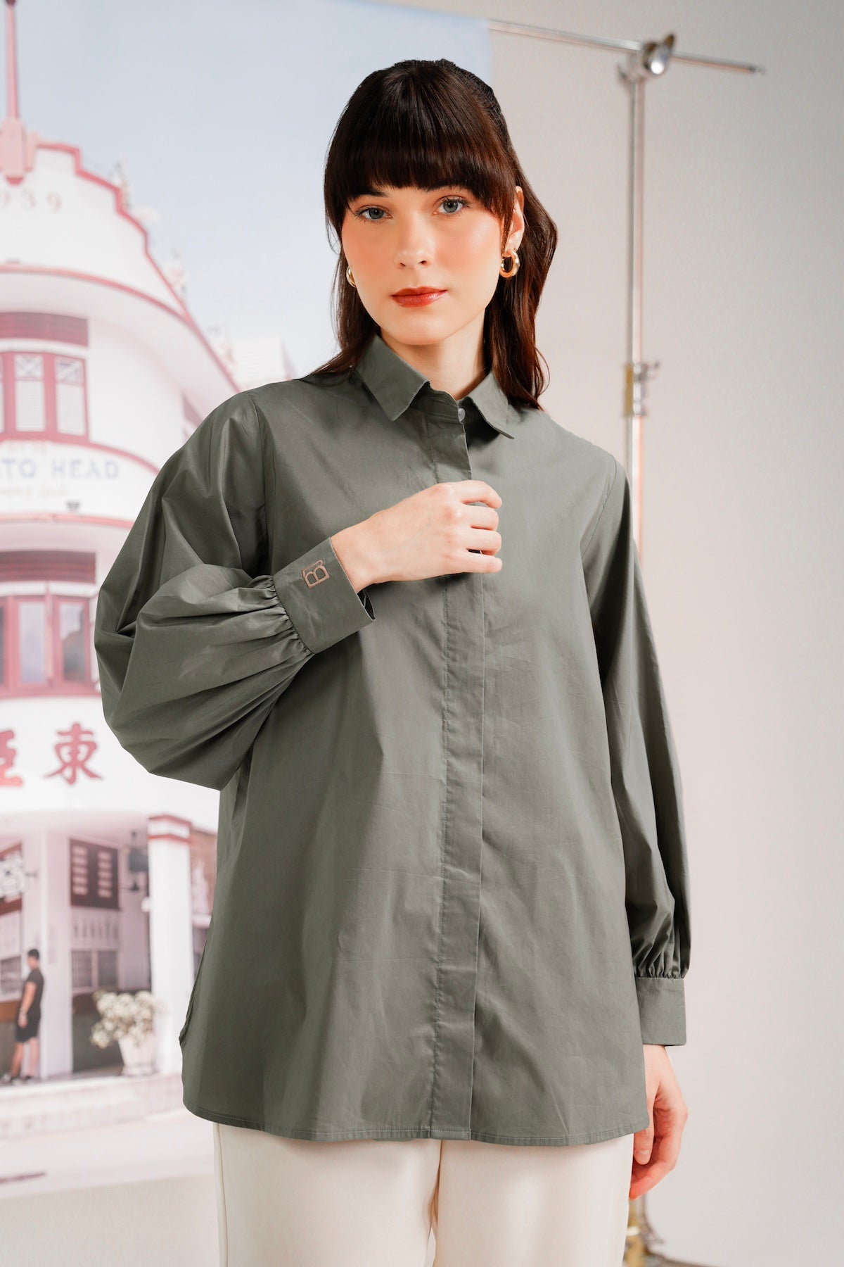 Shirt With Embroidery - Taupe