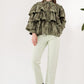 Tiered Ruffle Shirt - Two Tone Green Abstract