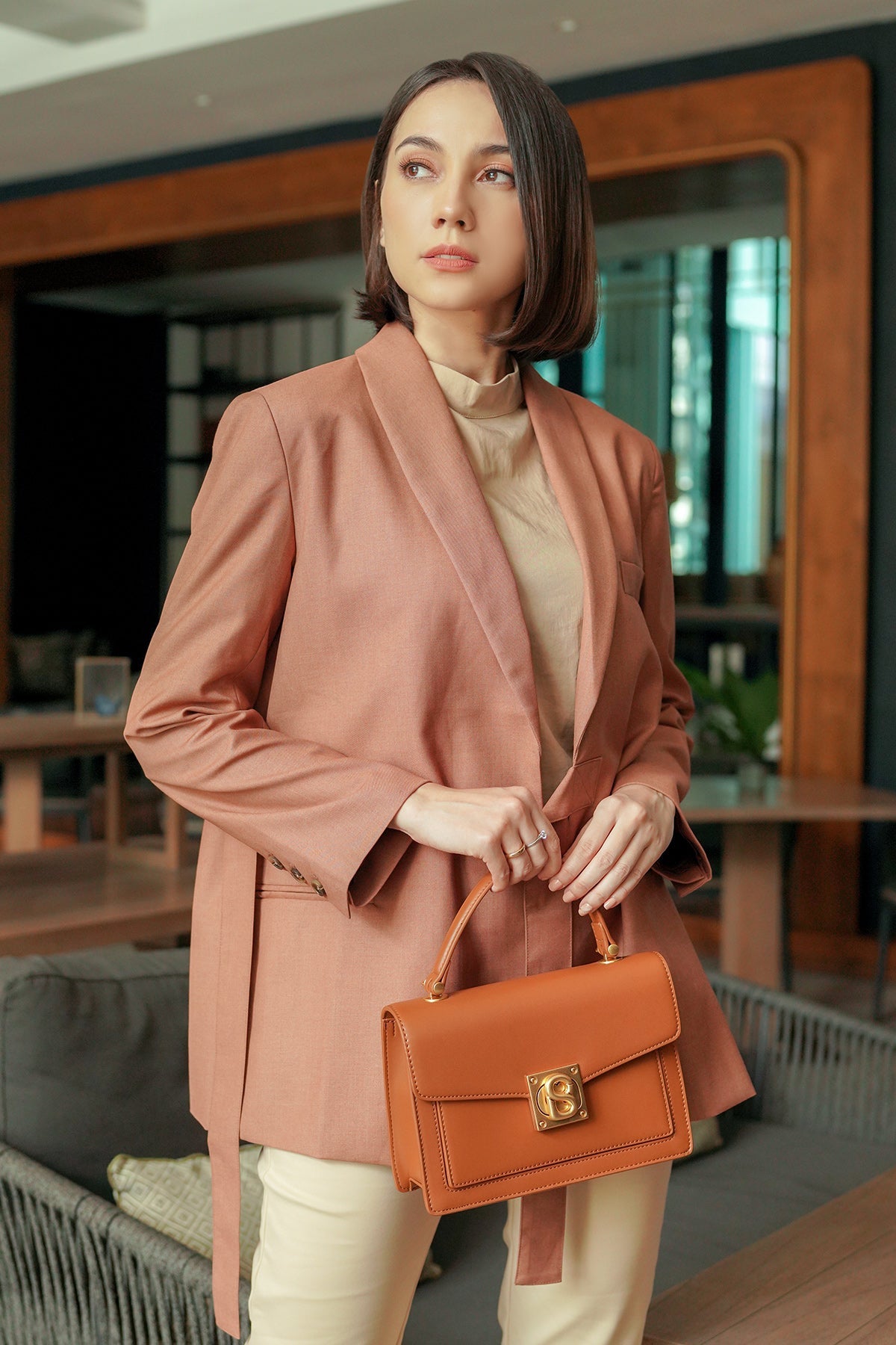 Zoe Blazer with Tie - Brown