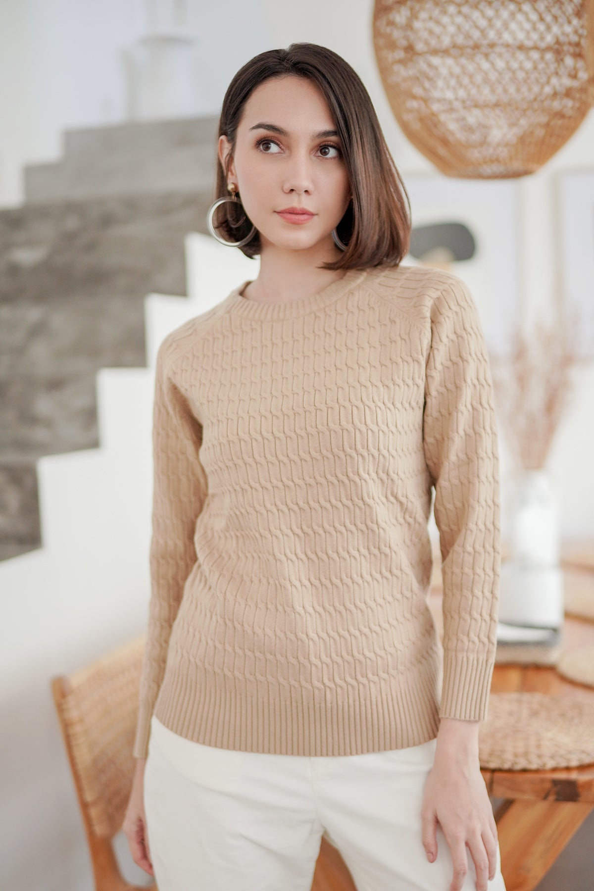 Textured Knit Sweater - Tan