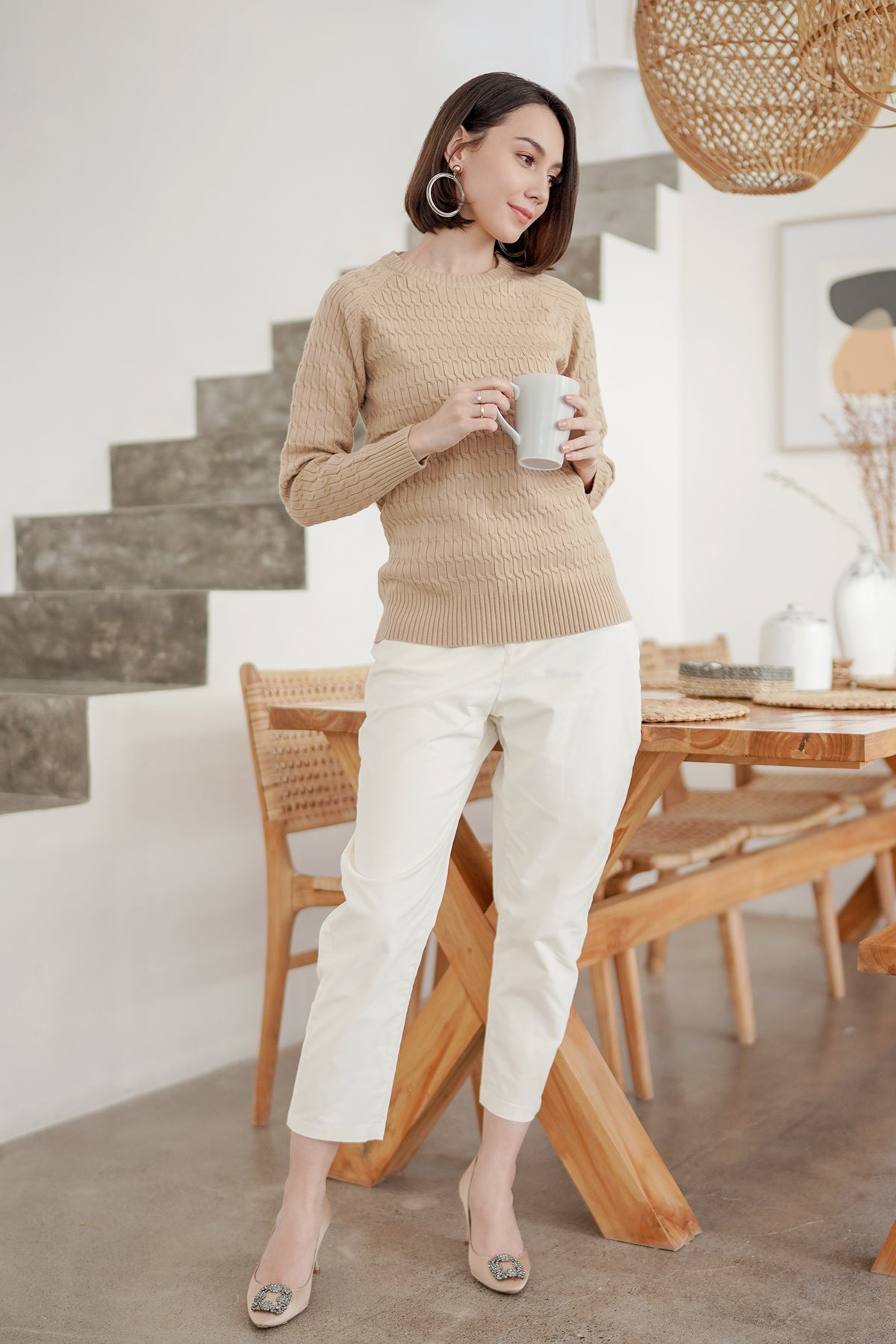 Textured Knit Sweater - Tan