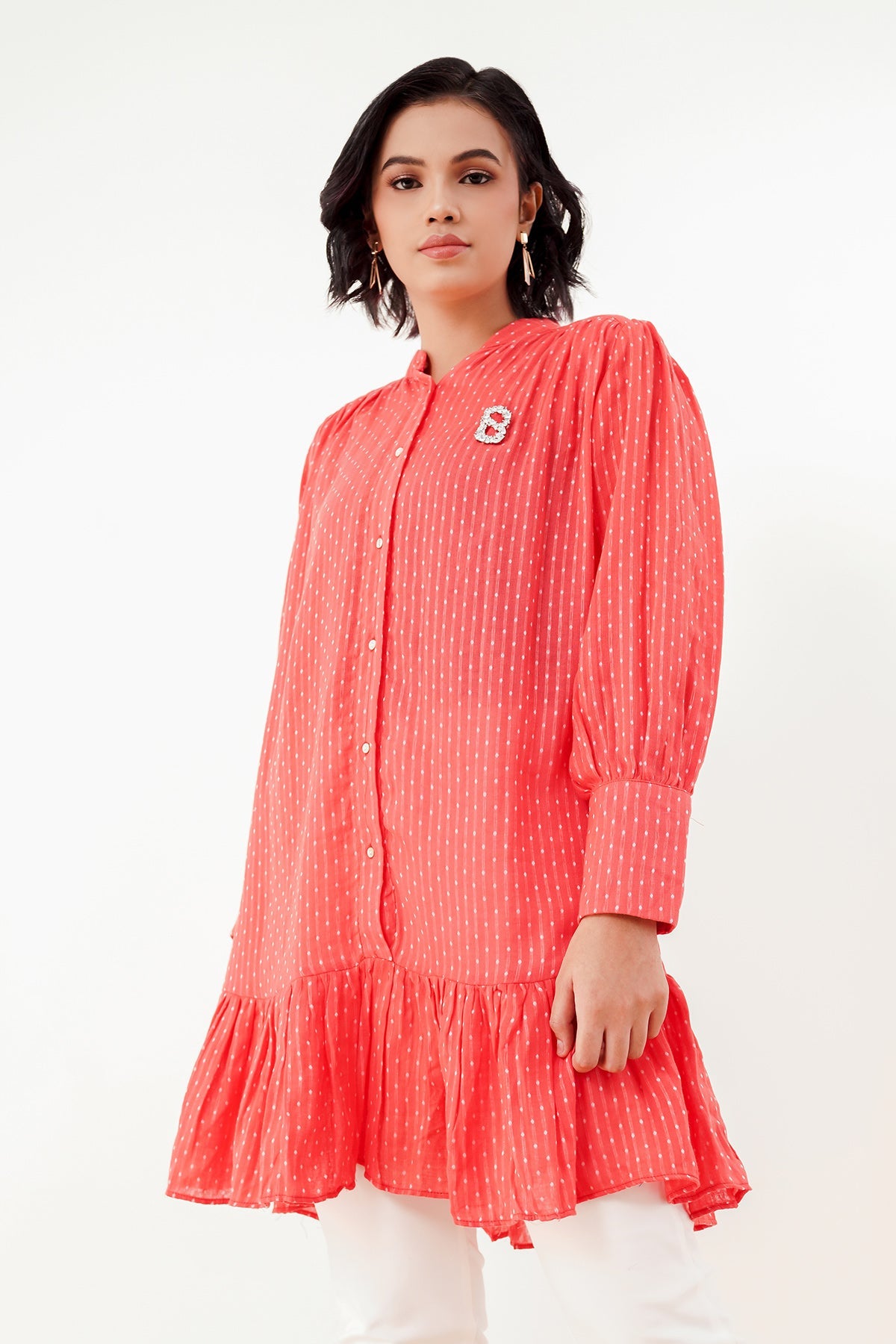 Malinda Ruffle Shirt - Red