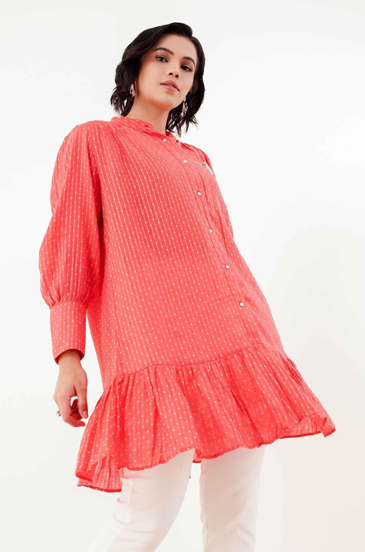 Malinda Ruffle Shirt - Red