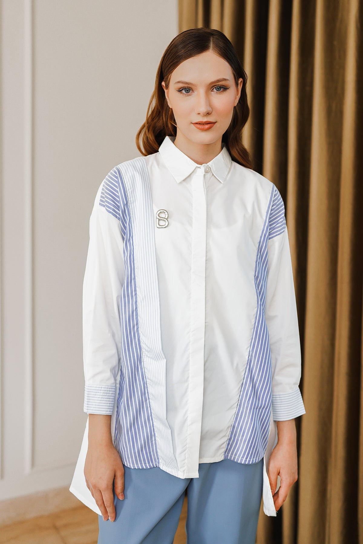 Vina Mix Striped Shirt - White