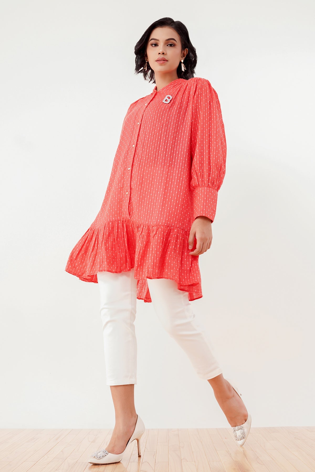 Malinda Ruffle Shirt - Red