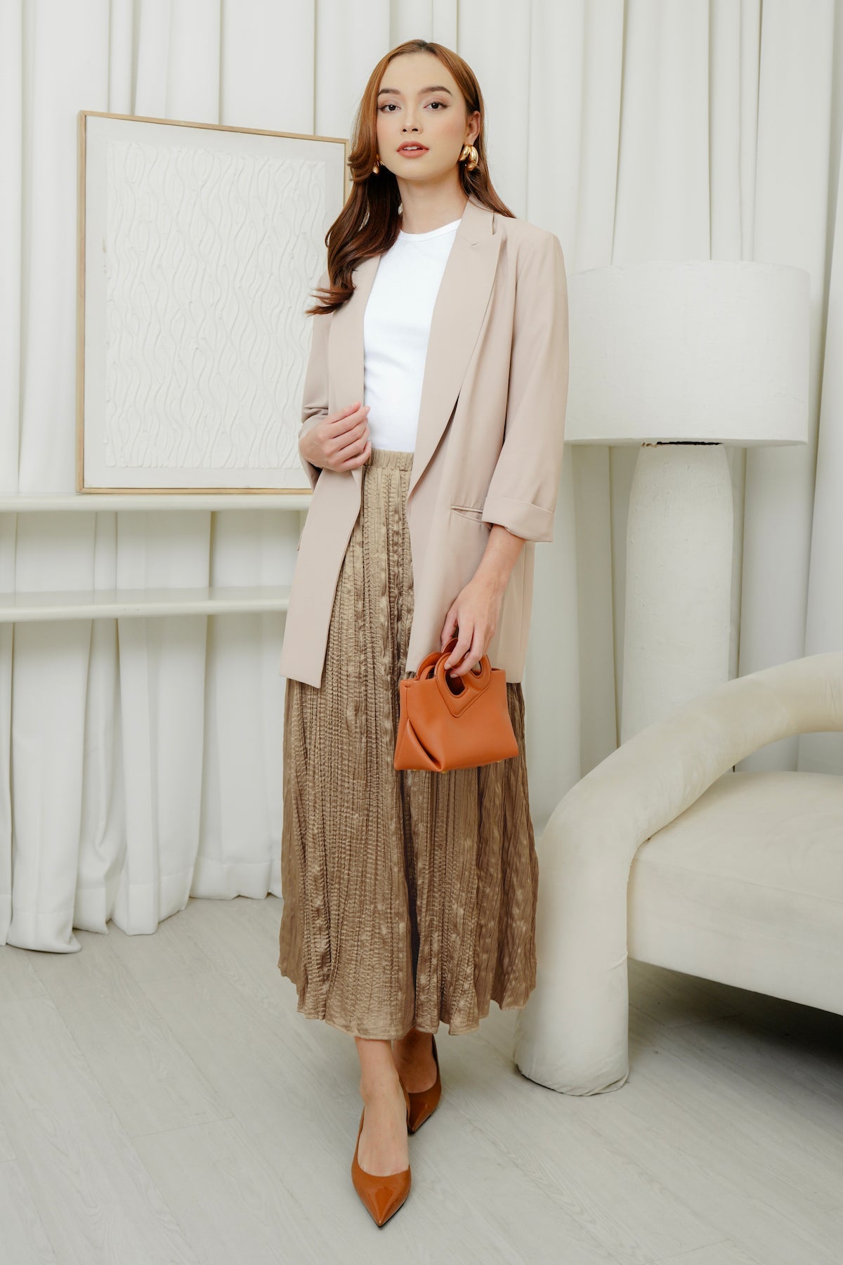 Ciara Pleated Skirt - Light Brown