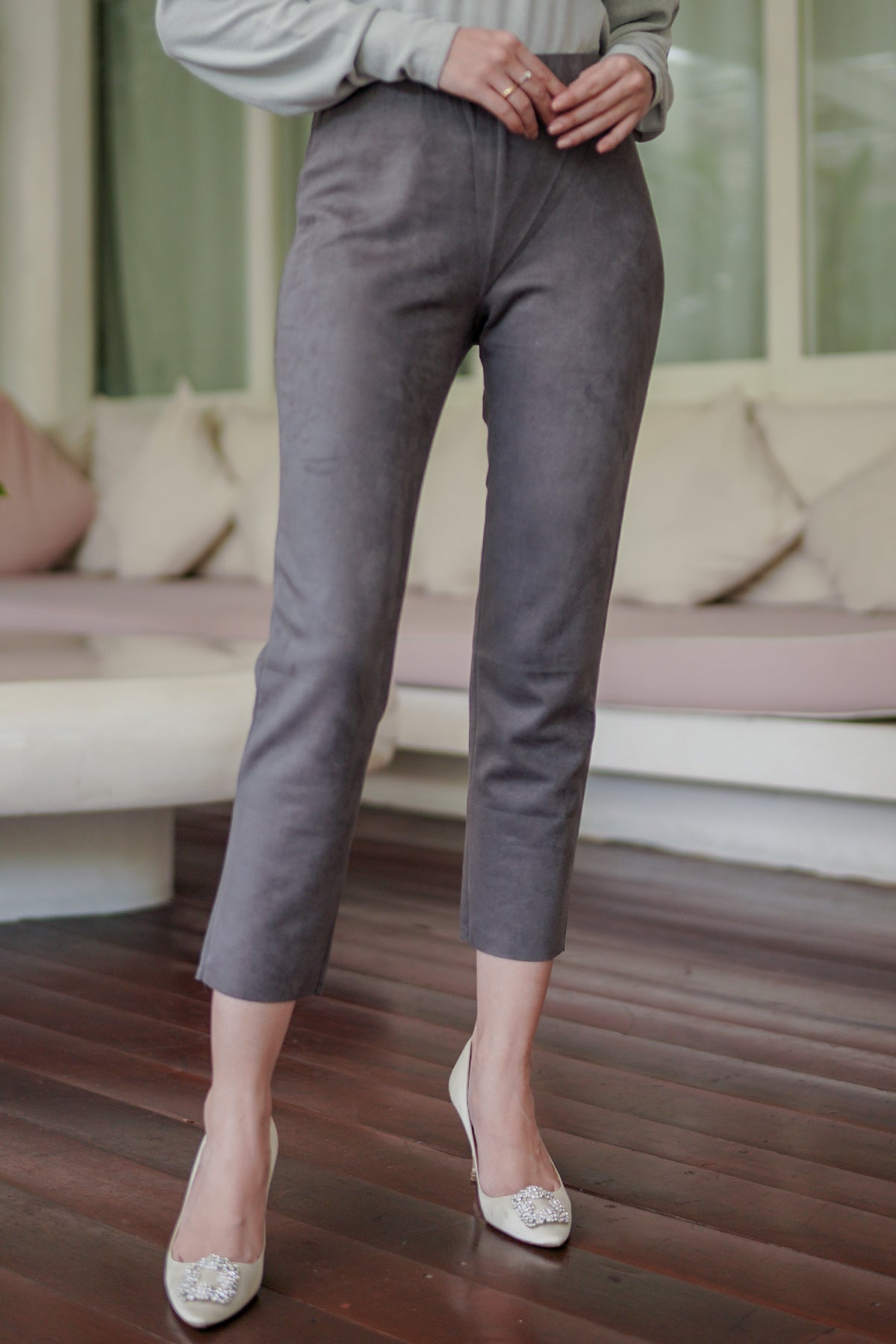 Suede Ankle Pants - Grey