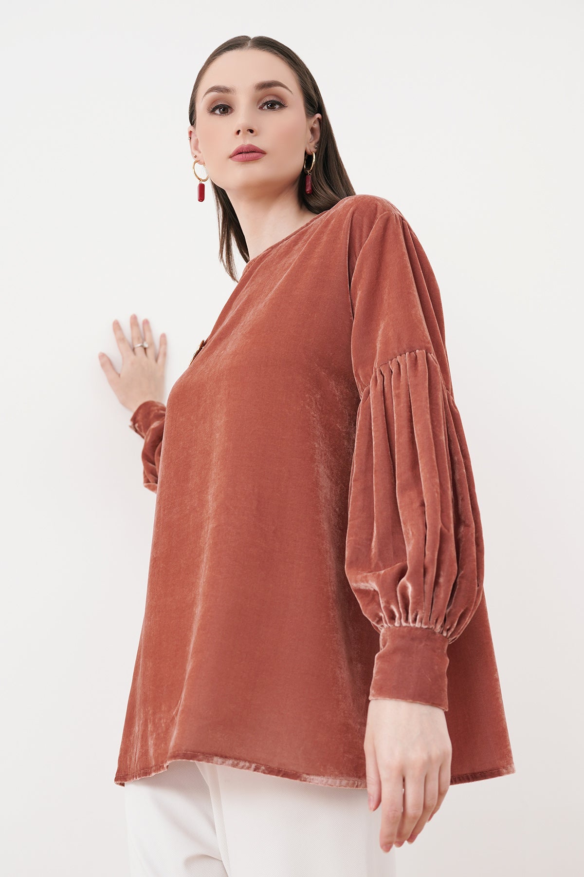 Rachel Velvet Blouse - Brick