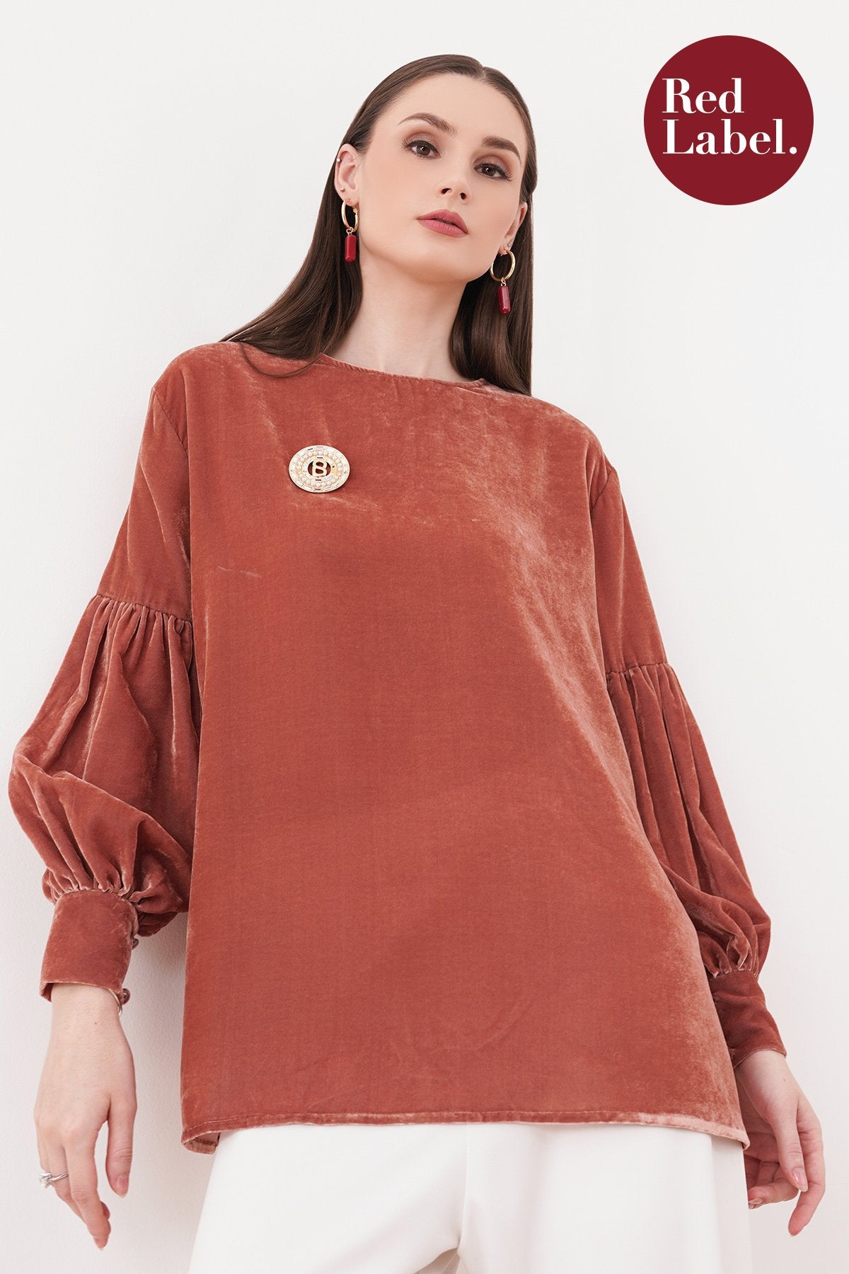 Rachel Velvet Blouse - Brick