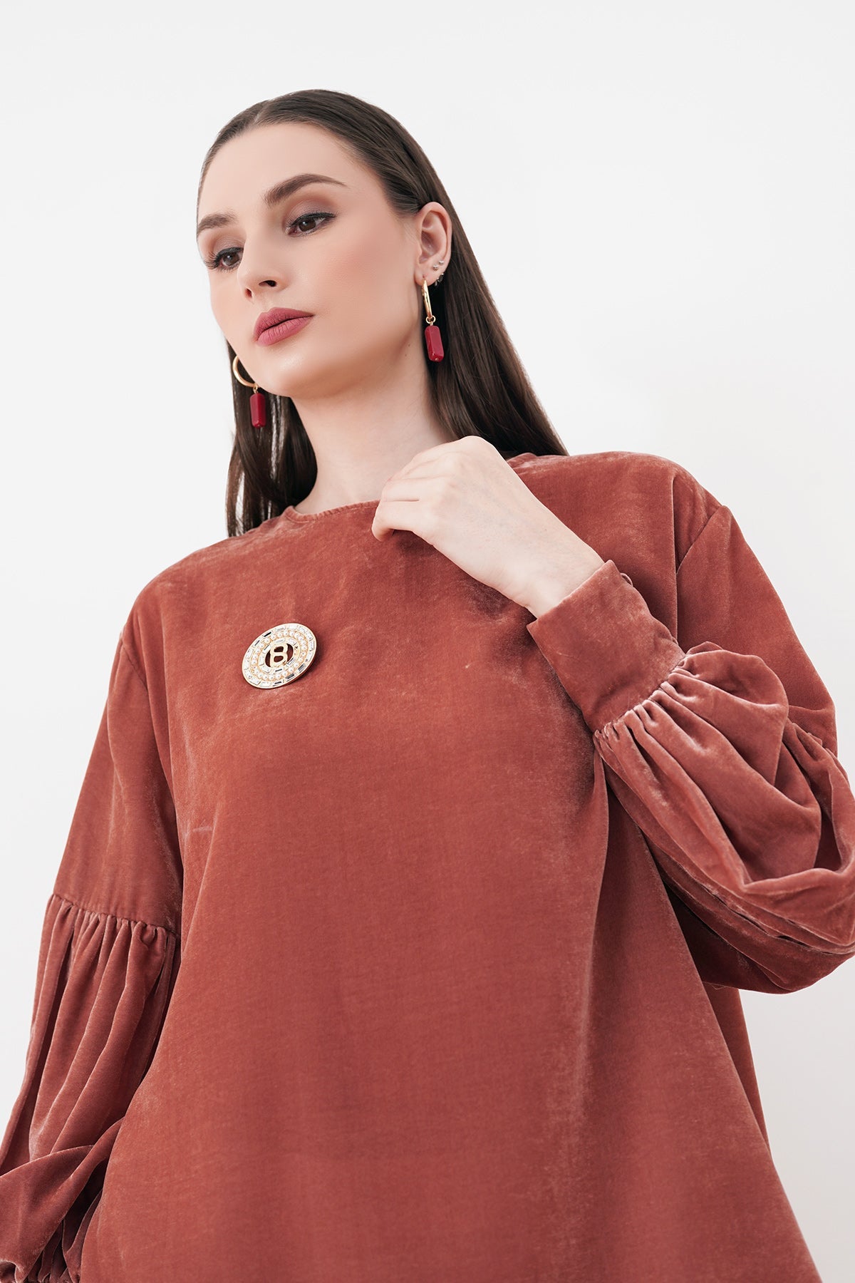 Rachel Velvet Blouse - Brick