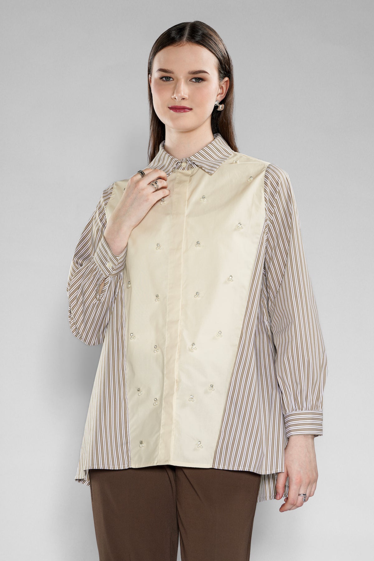 Luana Beads Shirt - Cream Brown