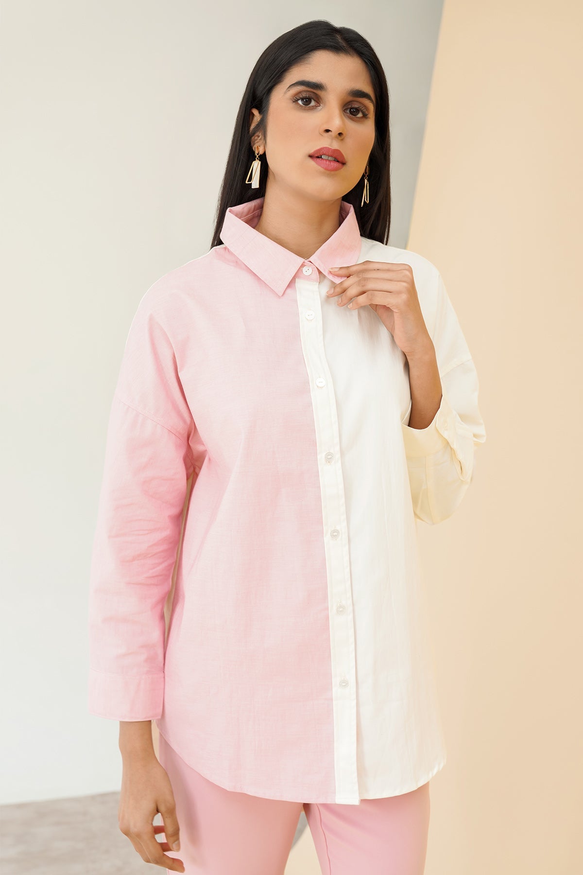 Colorblock Eola Shirt - Cream