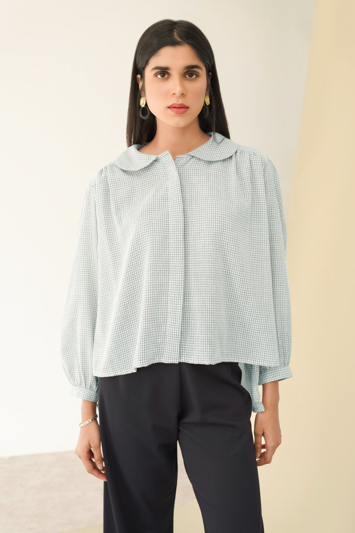 Luna Cropped Shirt - White Plaid