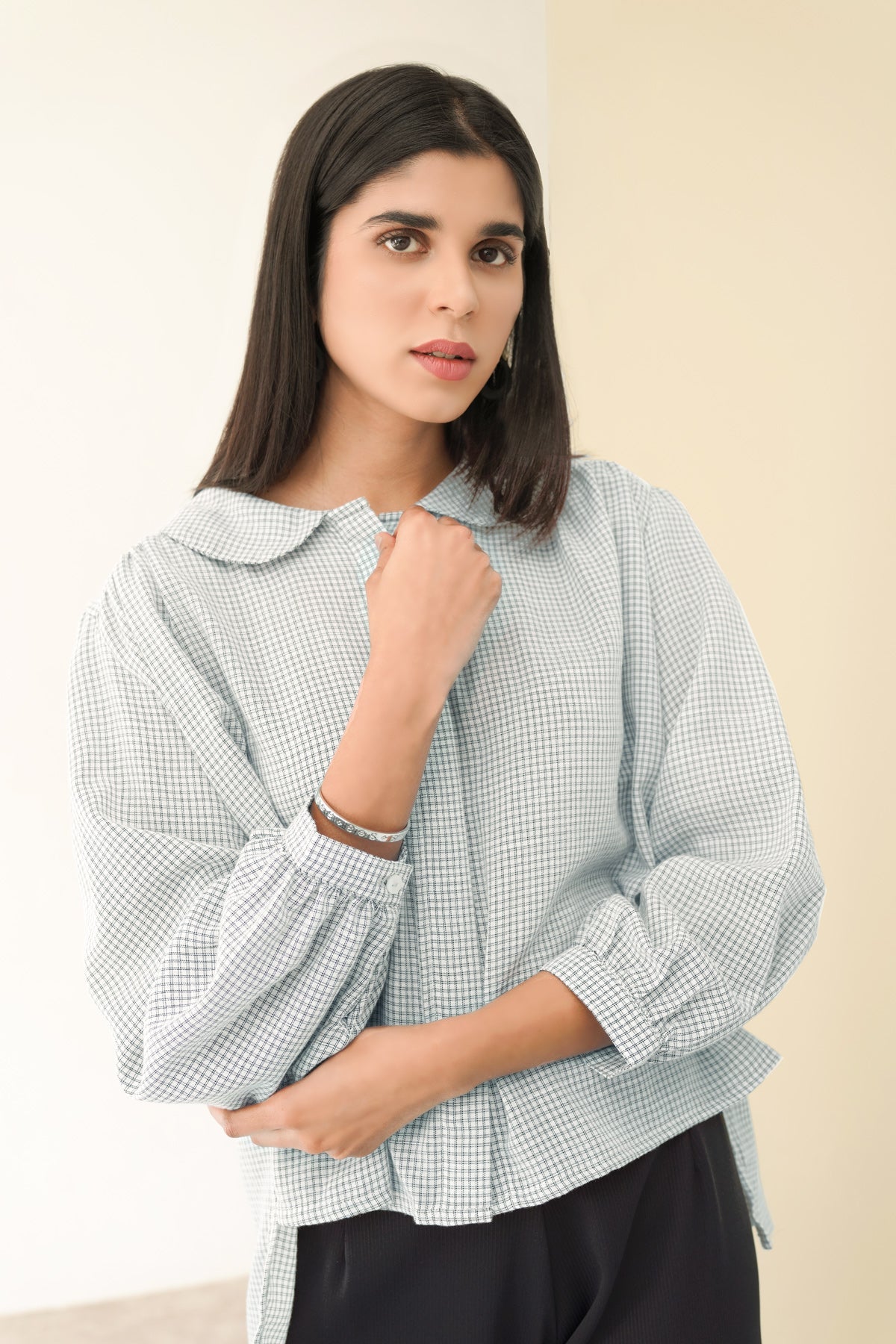 Luna Cropped Shirt - White Plaid