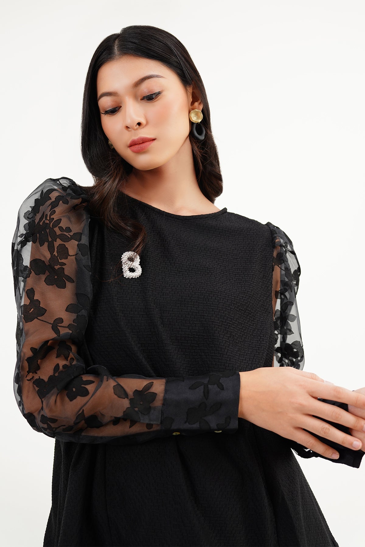 Carla Organza Sleeve Top - Black