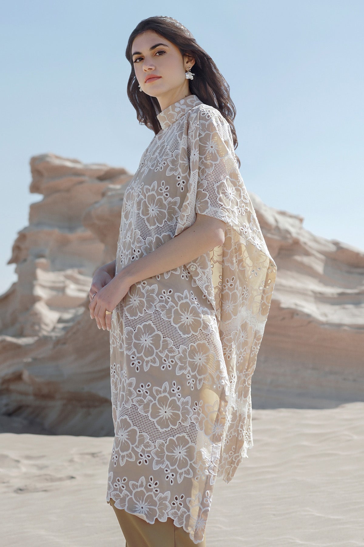 Amora Embroidery Kaftan - Cream