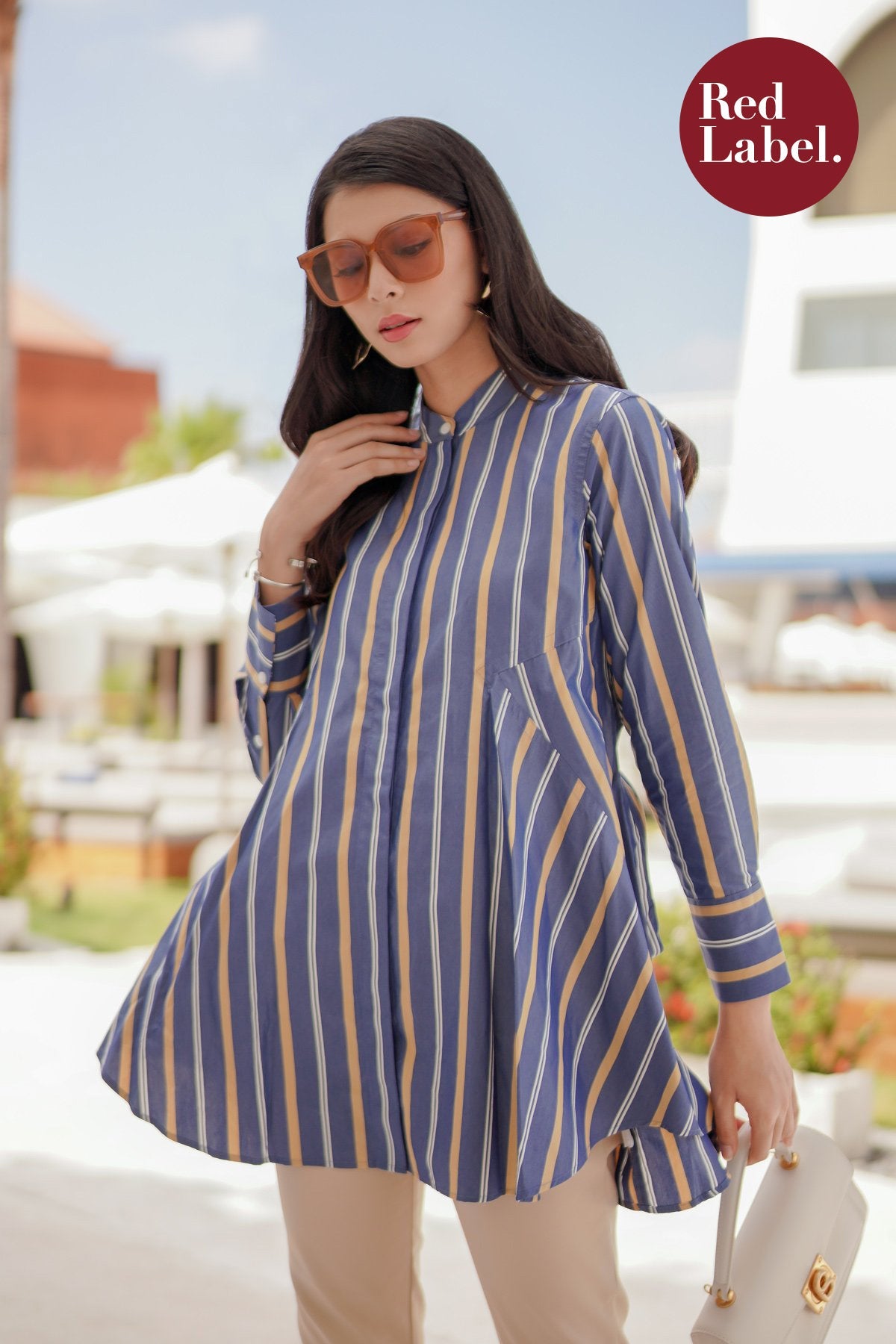 Kylie Shirt - Blue/Beige Stripes