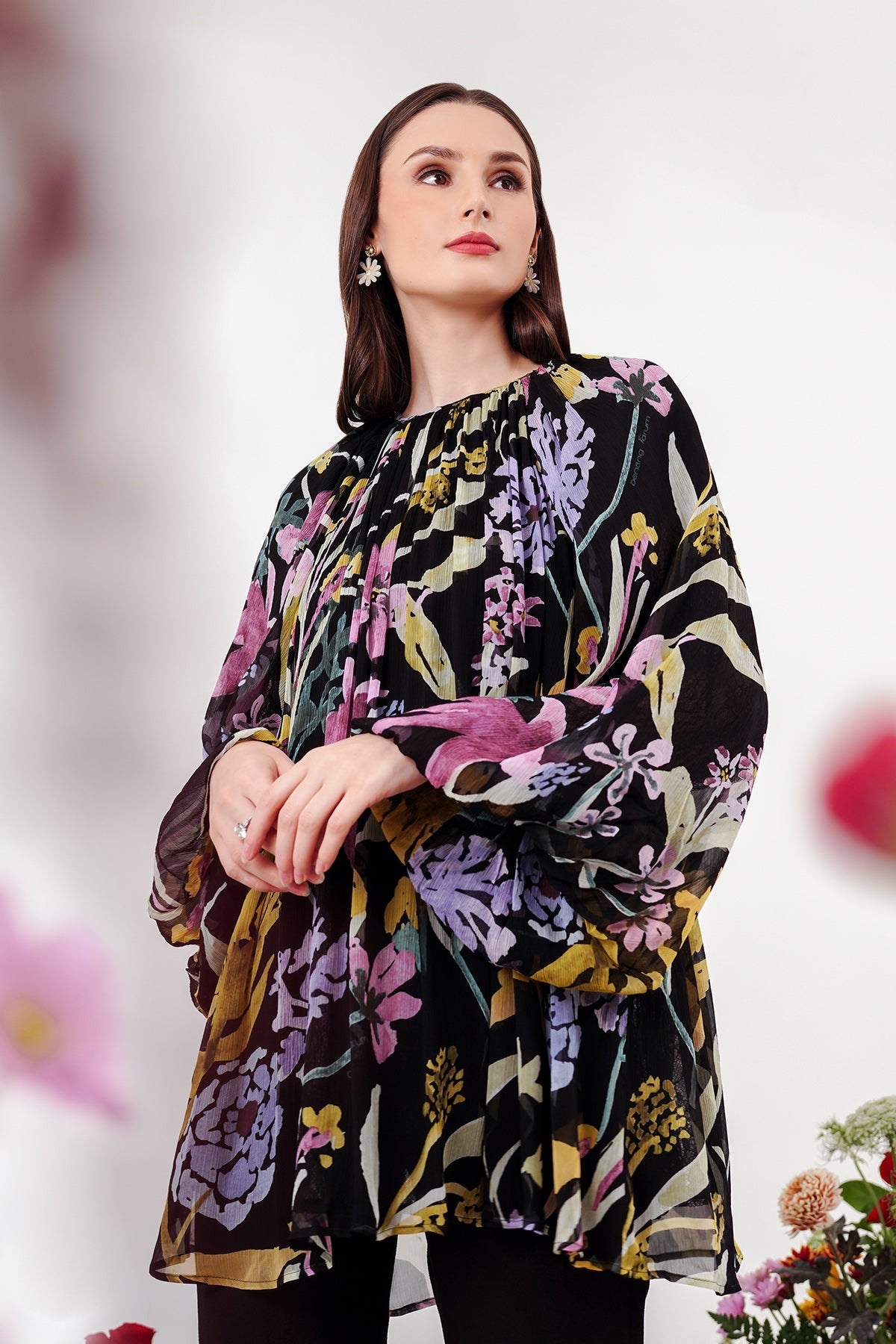 Romantic Garden Flowy Blouse - Black