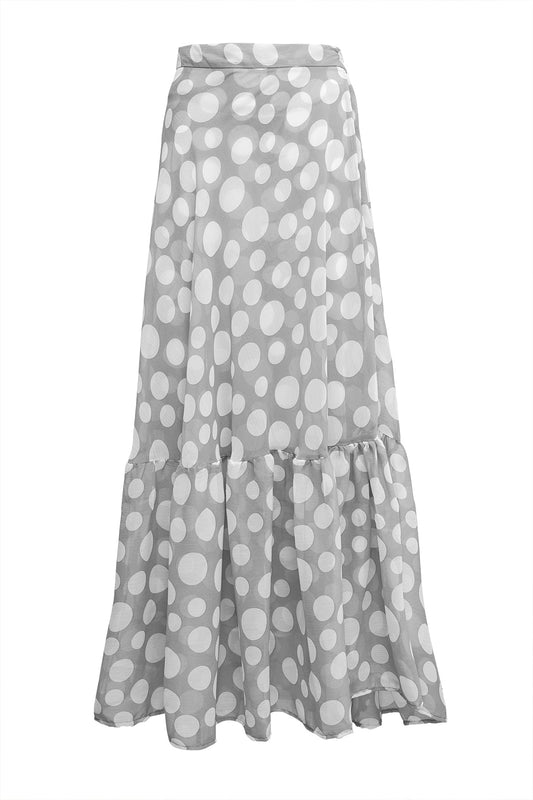 Polkadot Skirt With Gathered - Grey