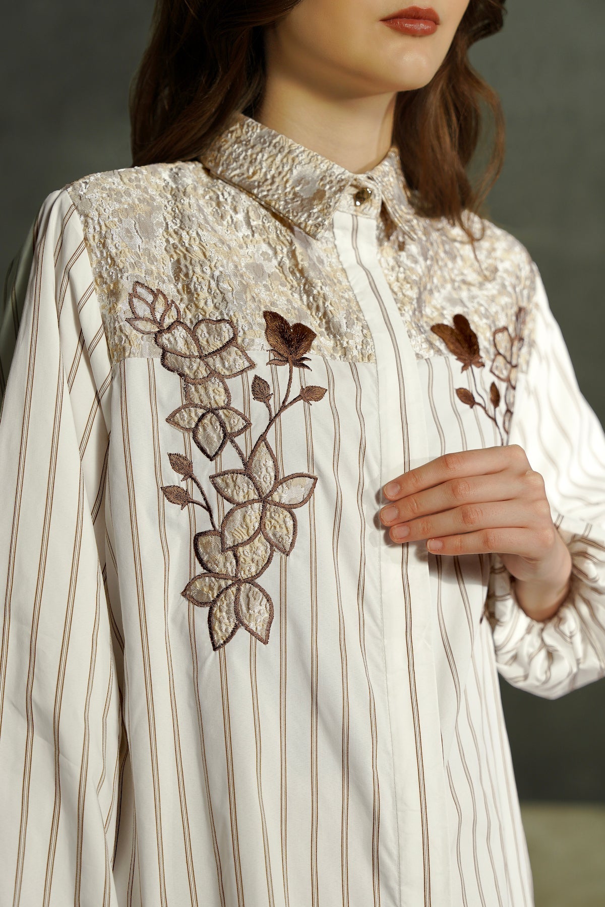 Kalea Embroidery Stripe Shirt - Cashmere