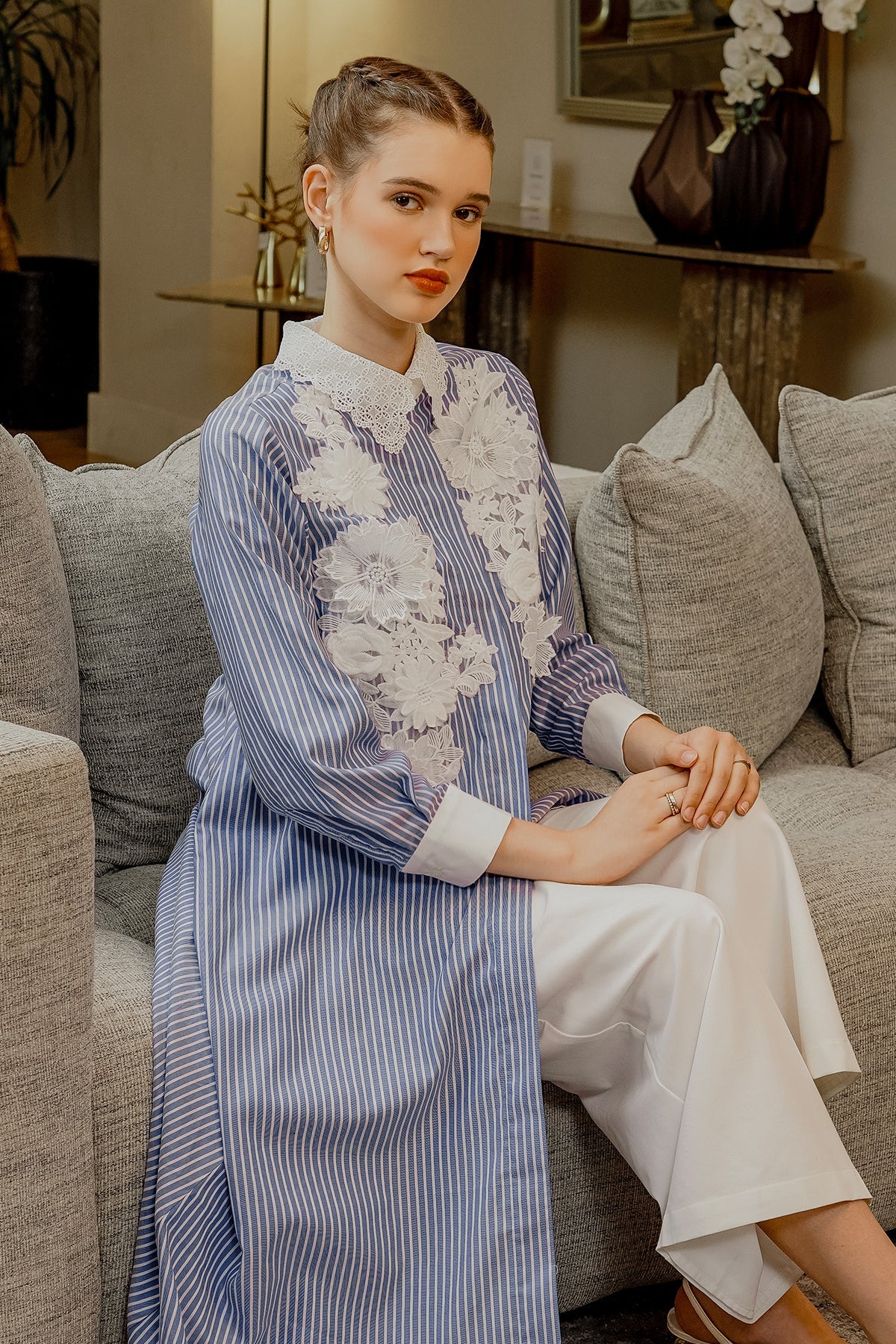 Feya Embroidered Shirt Dress - Blue