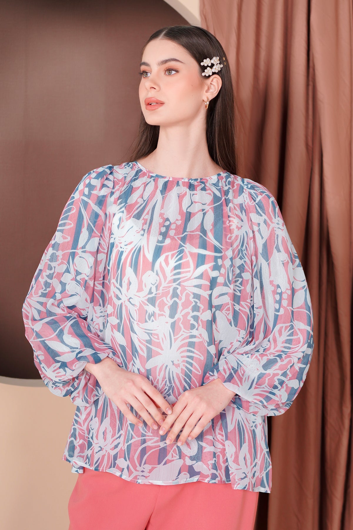 Floral Stripes Blouse - Blue