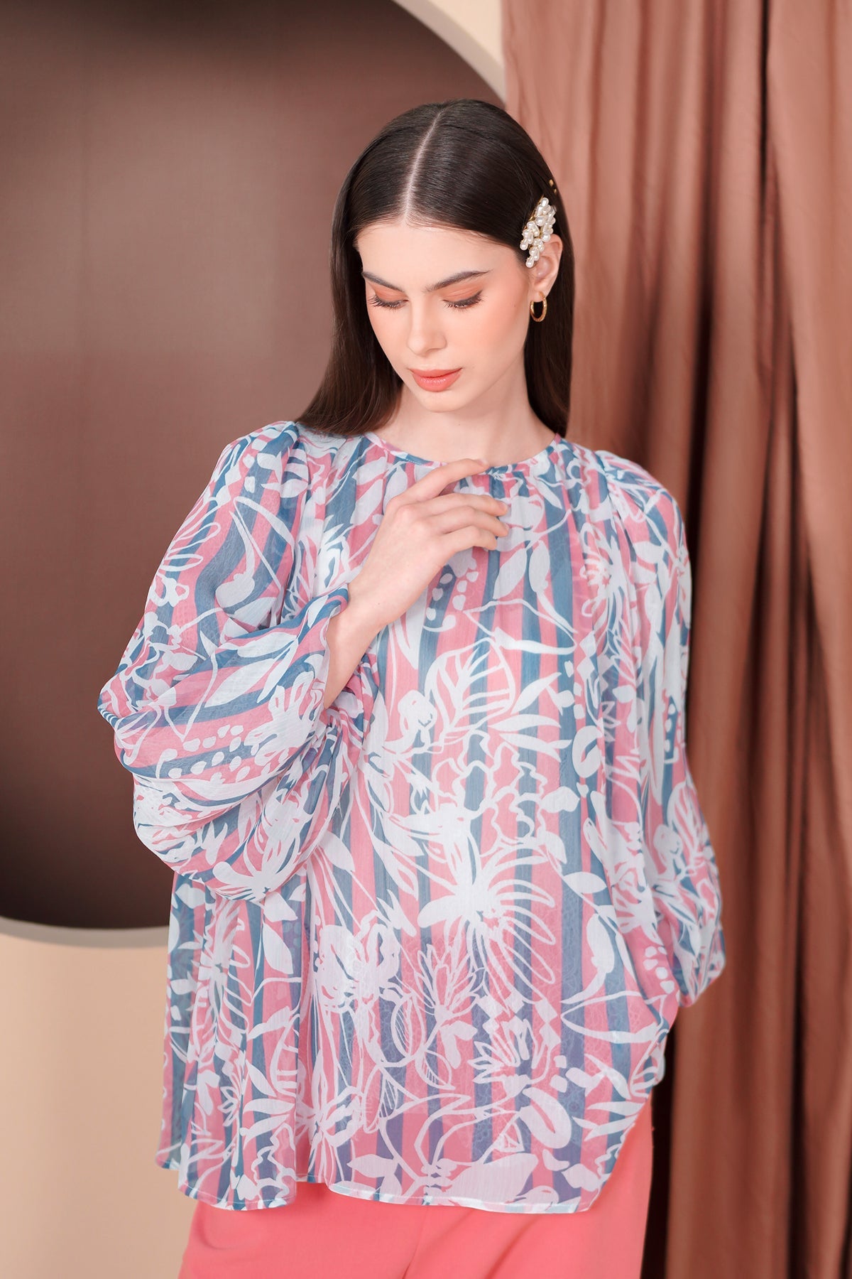 Floral Stripes Blouse - Blue