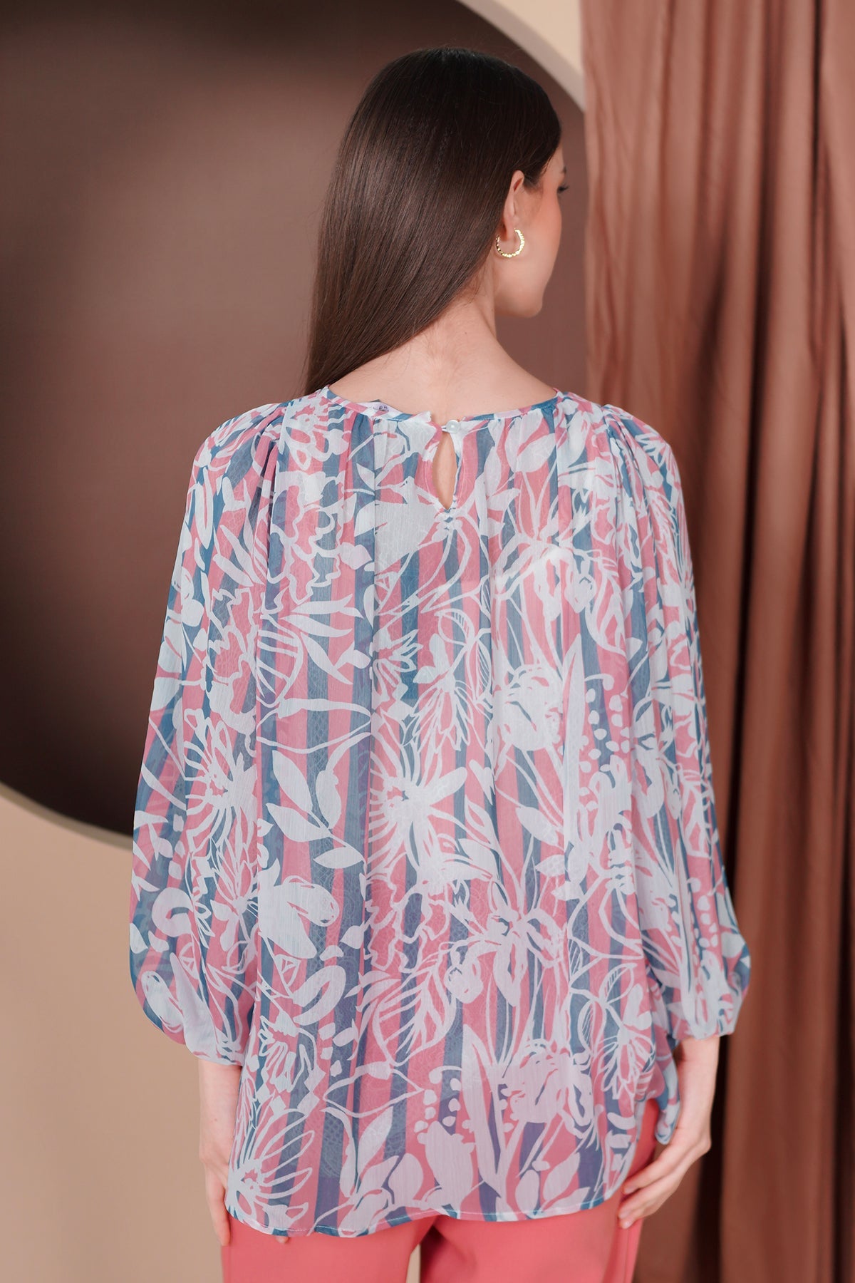 Floral Stripes Blouse - Blue