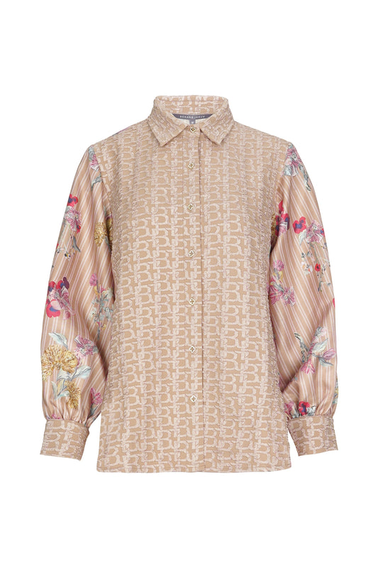 Floral Symphony Mix Fabric Shirt - Blossom