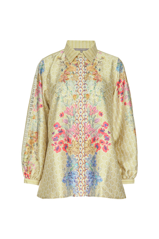 Floral Symphony Satin Shirt - Calendula