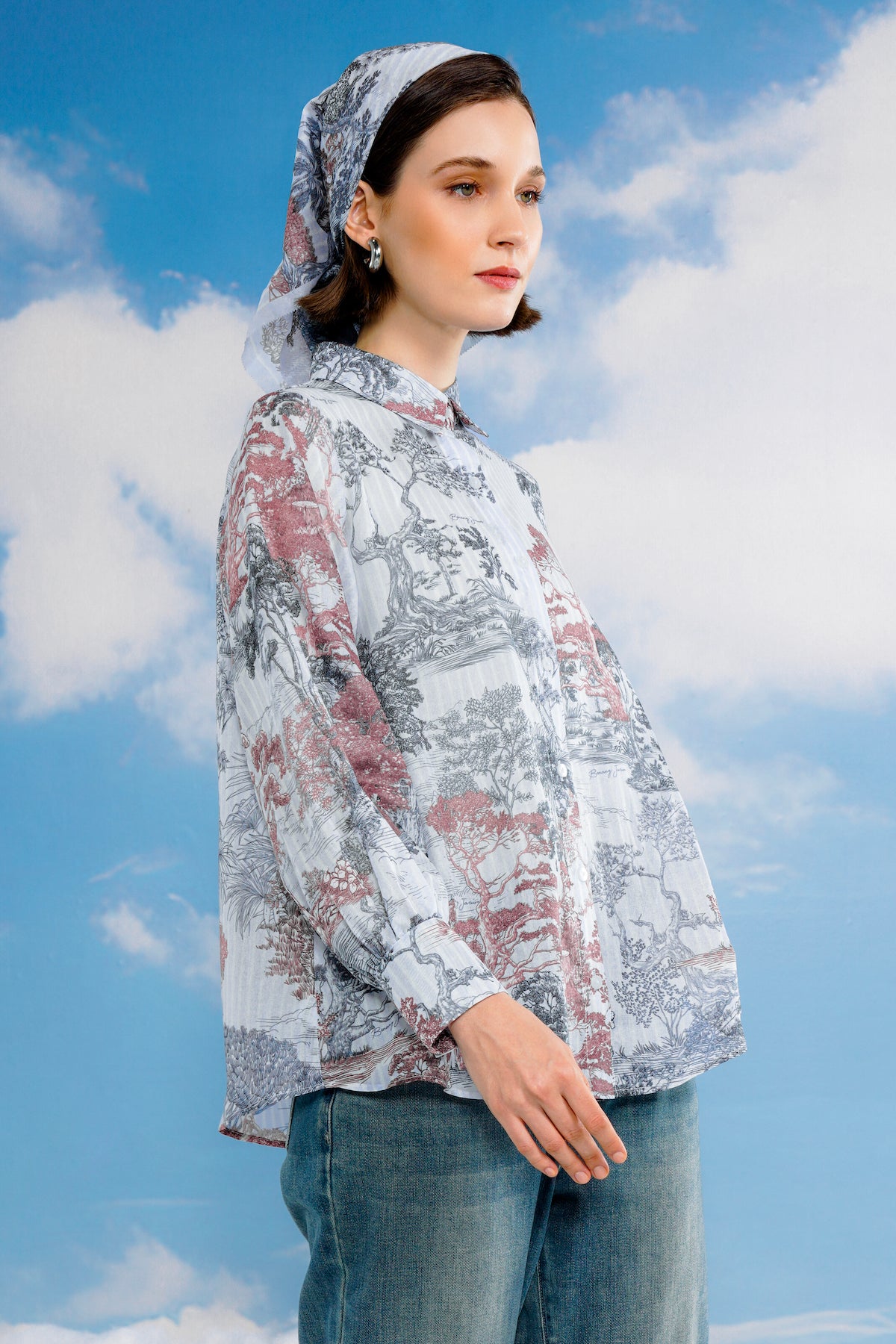 Forest Toile Voile Shirt - Powder Blue