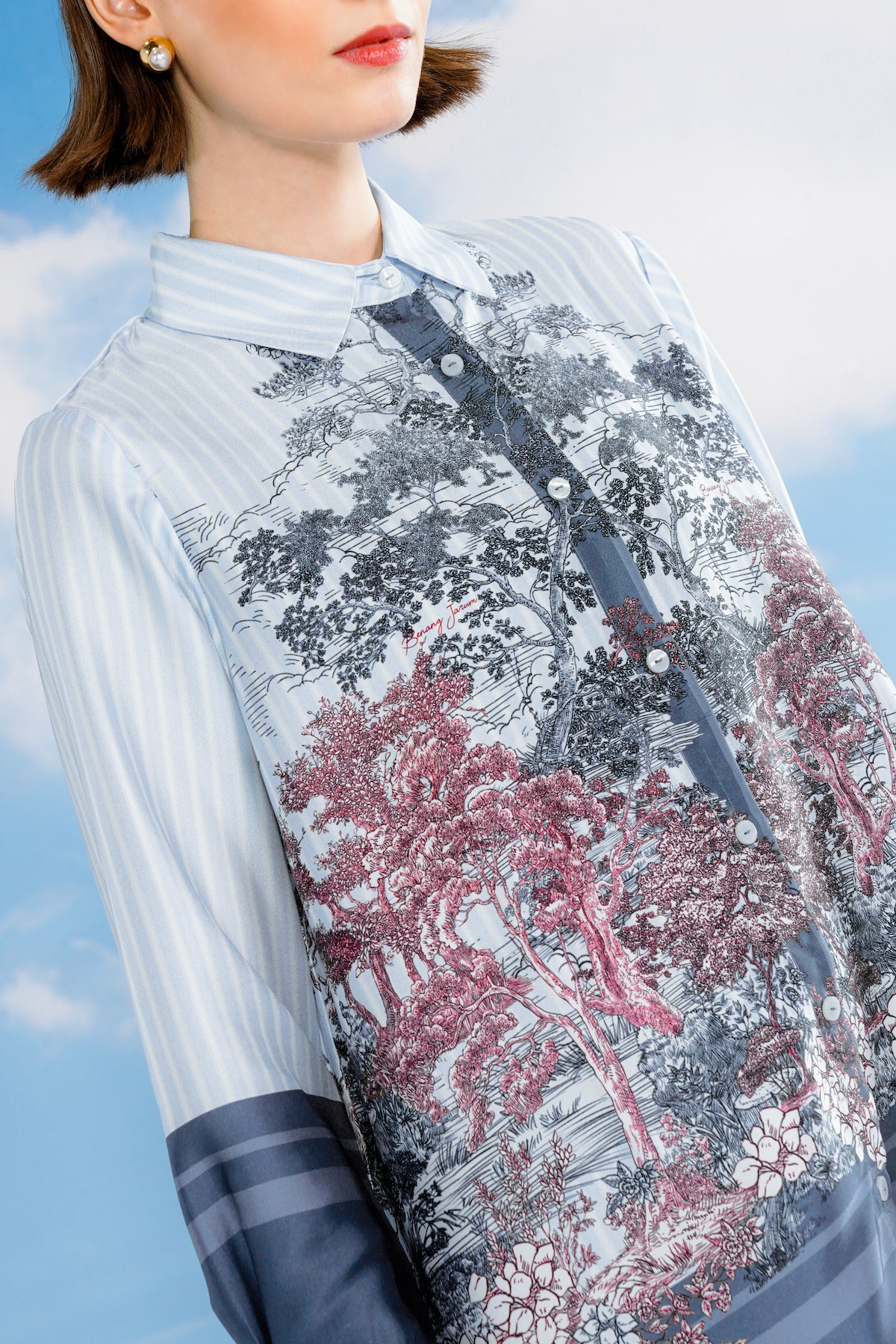 Forest Toile Yoke Shirt - Powder Blue