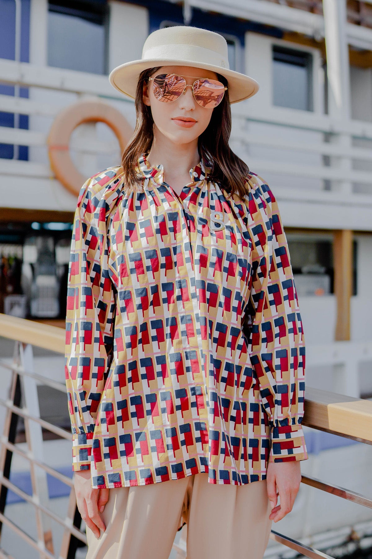 Geometric Cotton Shirt - Maroon