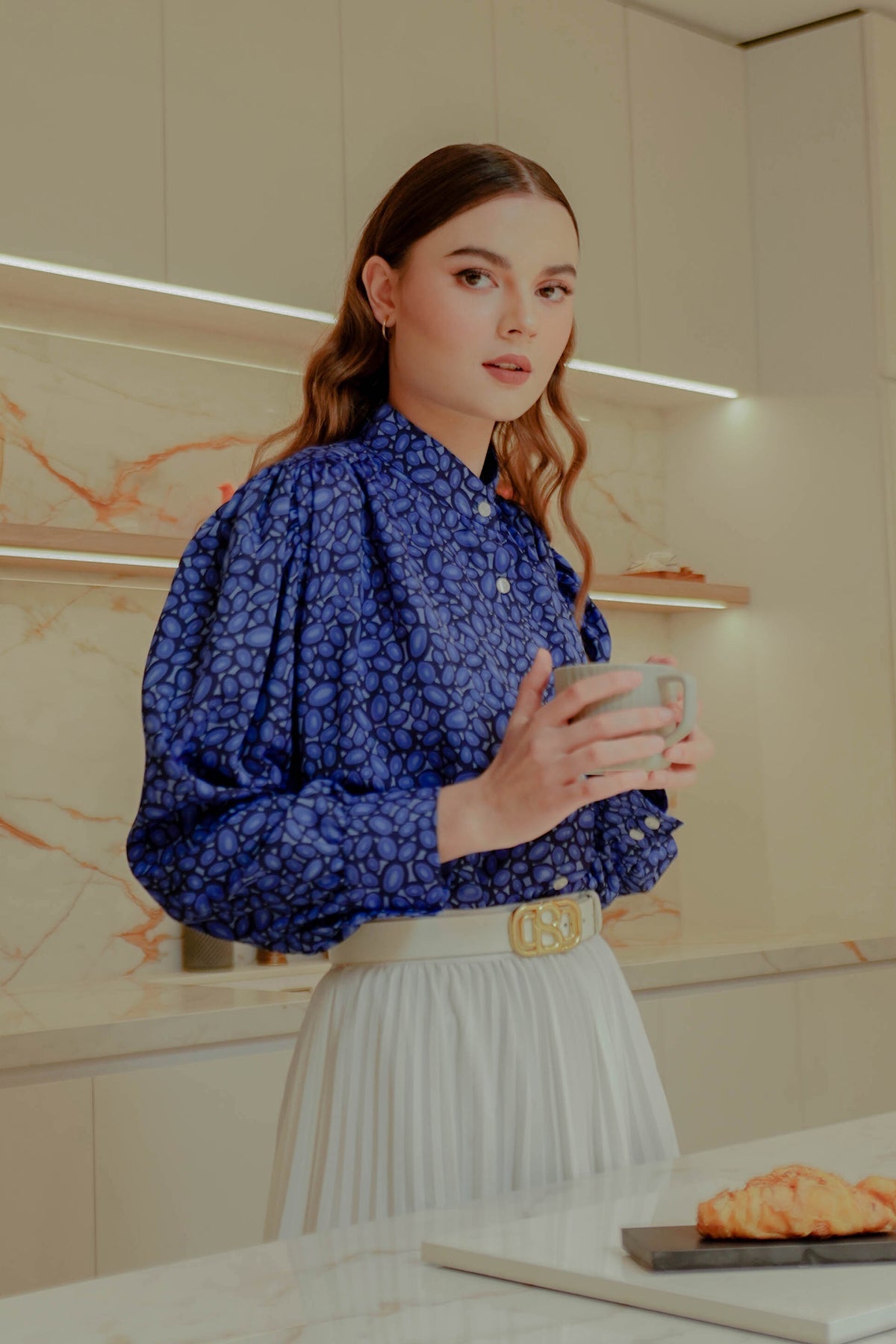 Gilly Gathered Shirt - Blue