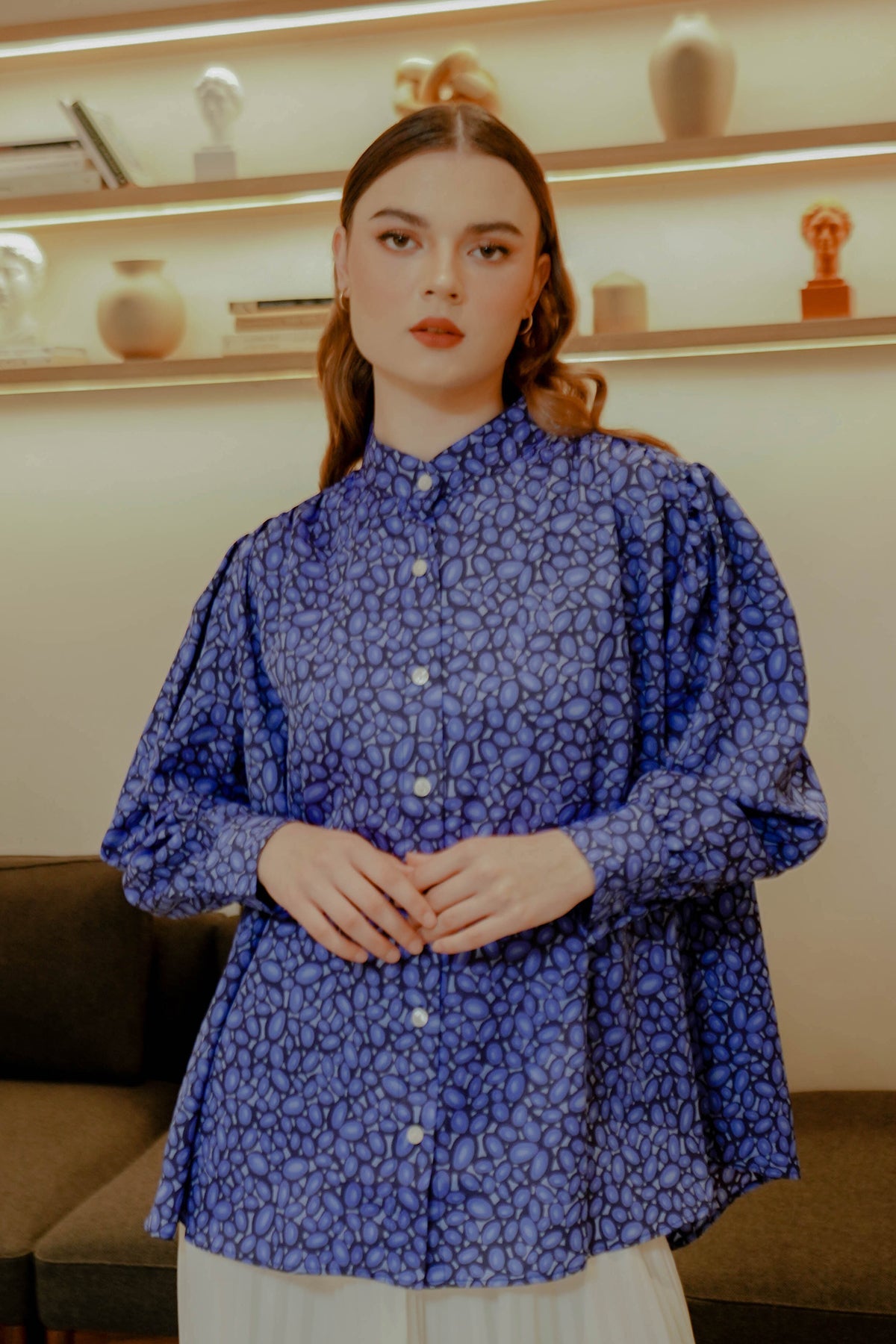 Gilly Gathered Shirt - Blue