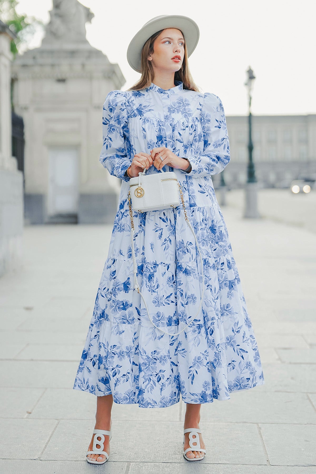 Into The Blue Tiered Maxi Cotton Dress - Blue Flower