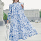 Into The Blue Tiered Maxi Cotton Dress - Blue Flower