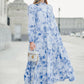 Into The Blue Tiered Maxi Cotton Dress - Blue Flower