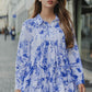 Into The Blue Tiered Satin Shirt - Blue Flower