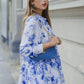 Into The Blue Tiered Satin Shirt - Blue Flower