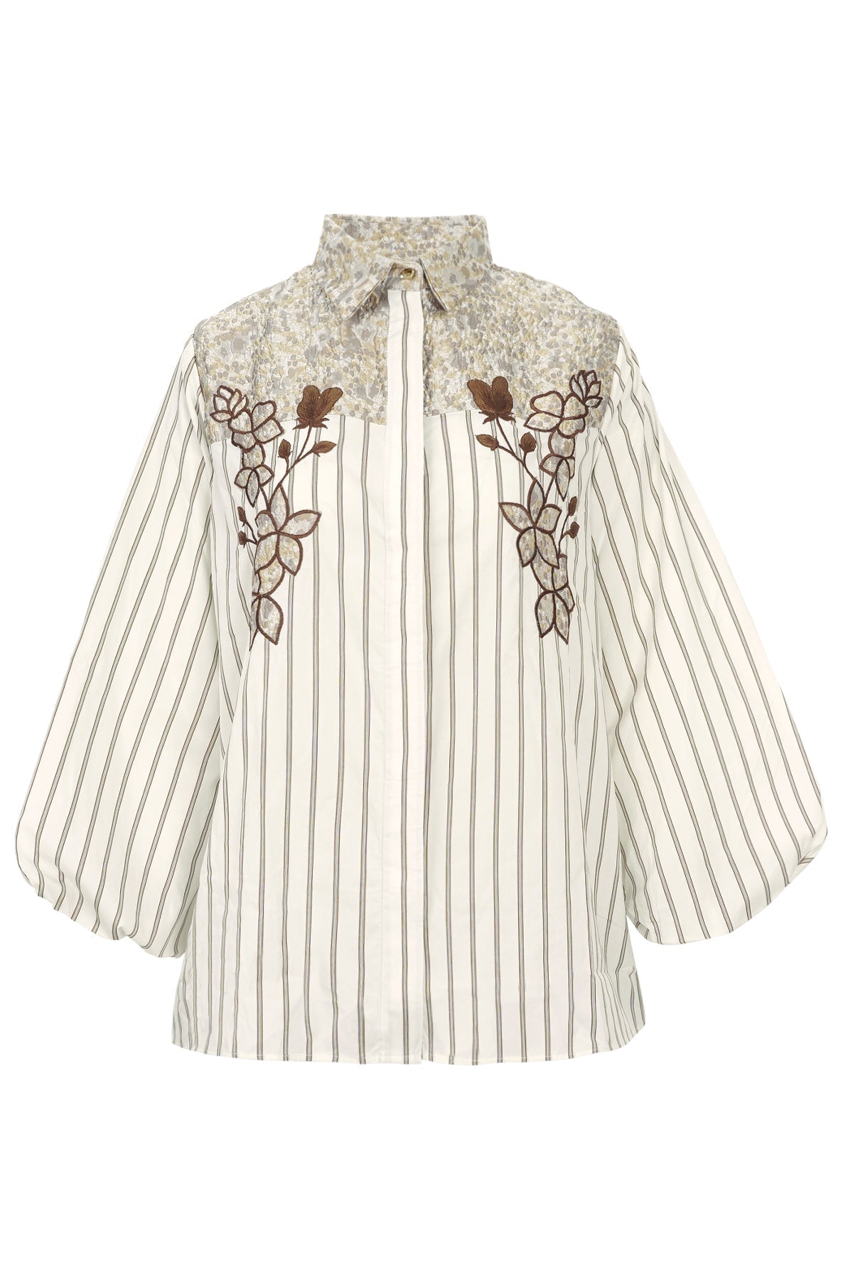 Kalea Embroidery Stripe Shirt - Cashmere