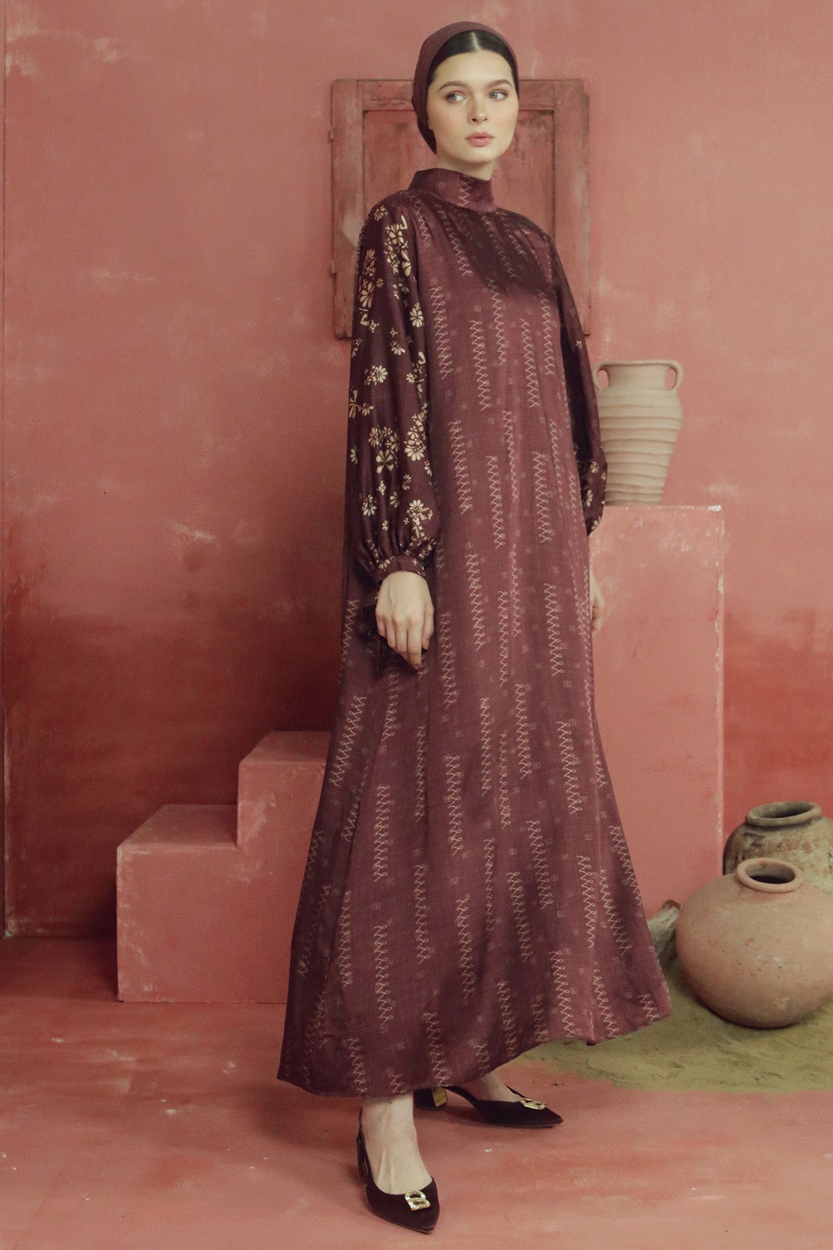 Khanum Back Pleated Dress - Maroon