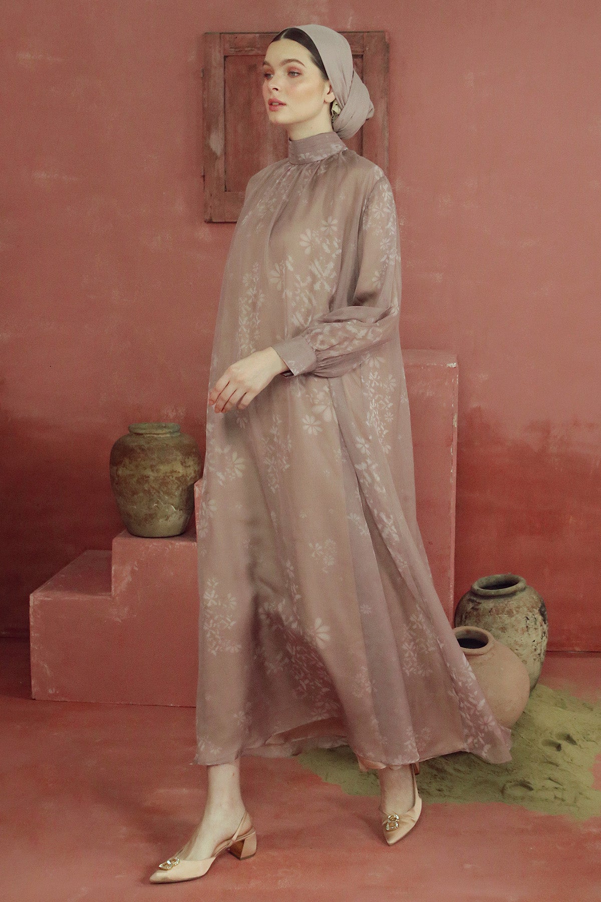 Khanum Sheer Maxi Dress - Dusty Pink