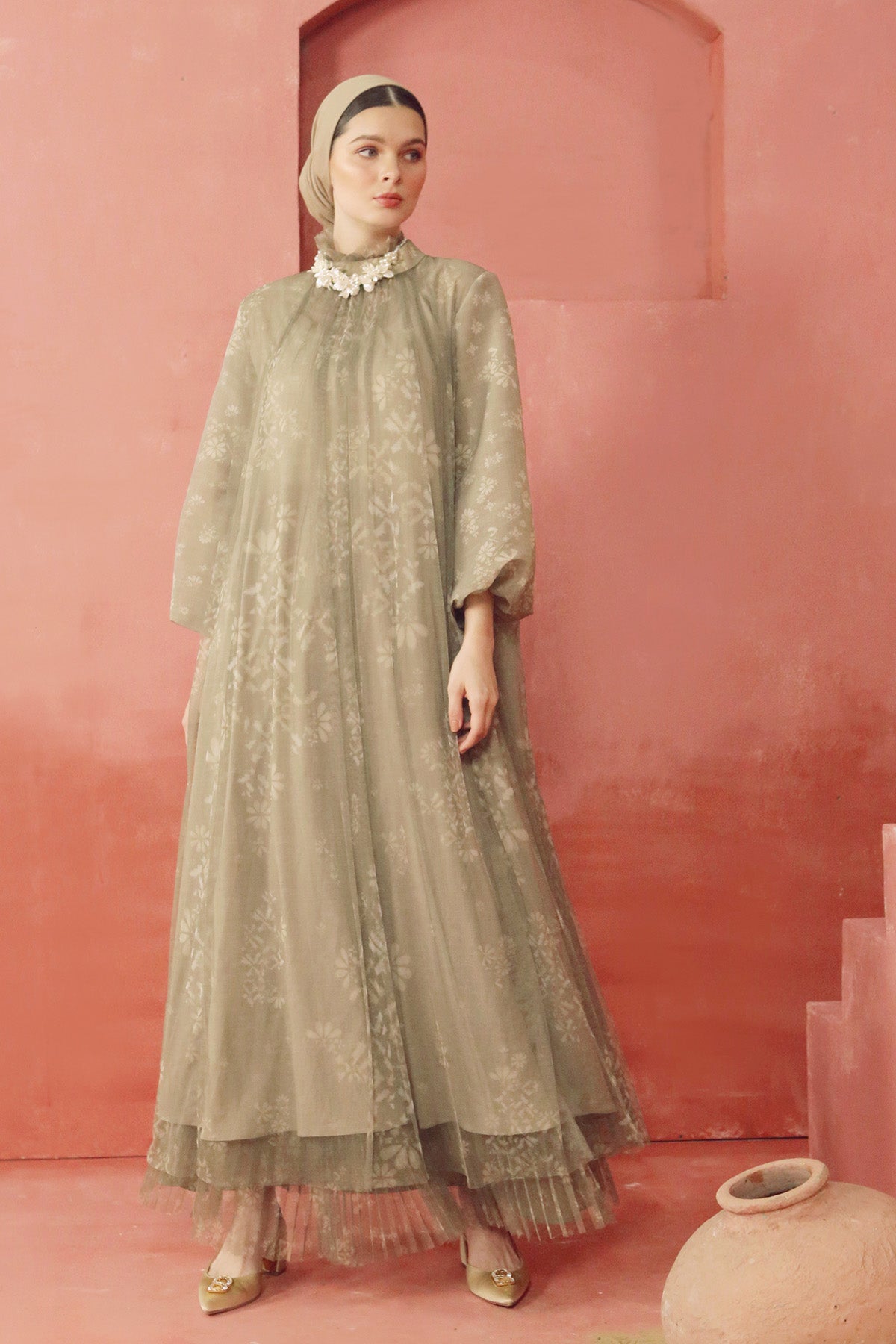 Khanum Tulle Maxi Dress - Khaki