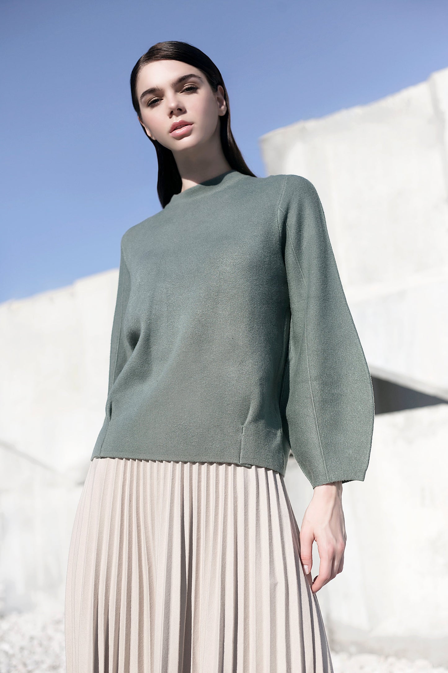 Knitted Top With Puff Sleeve Green