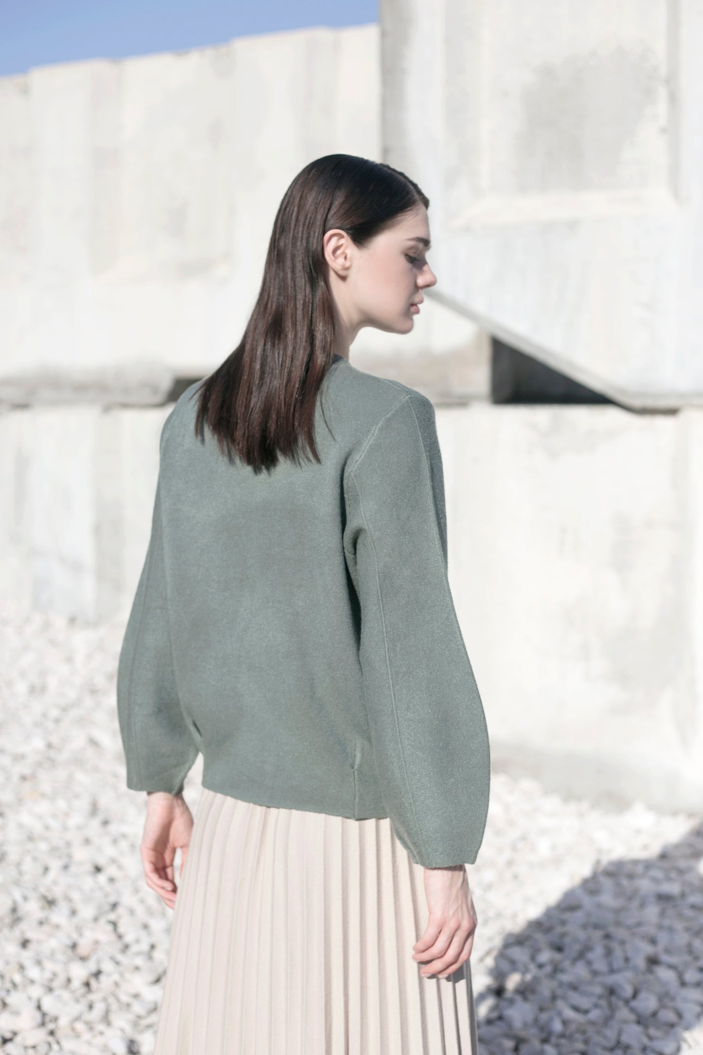 Knitted Top With Puff Sleeve Green