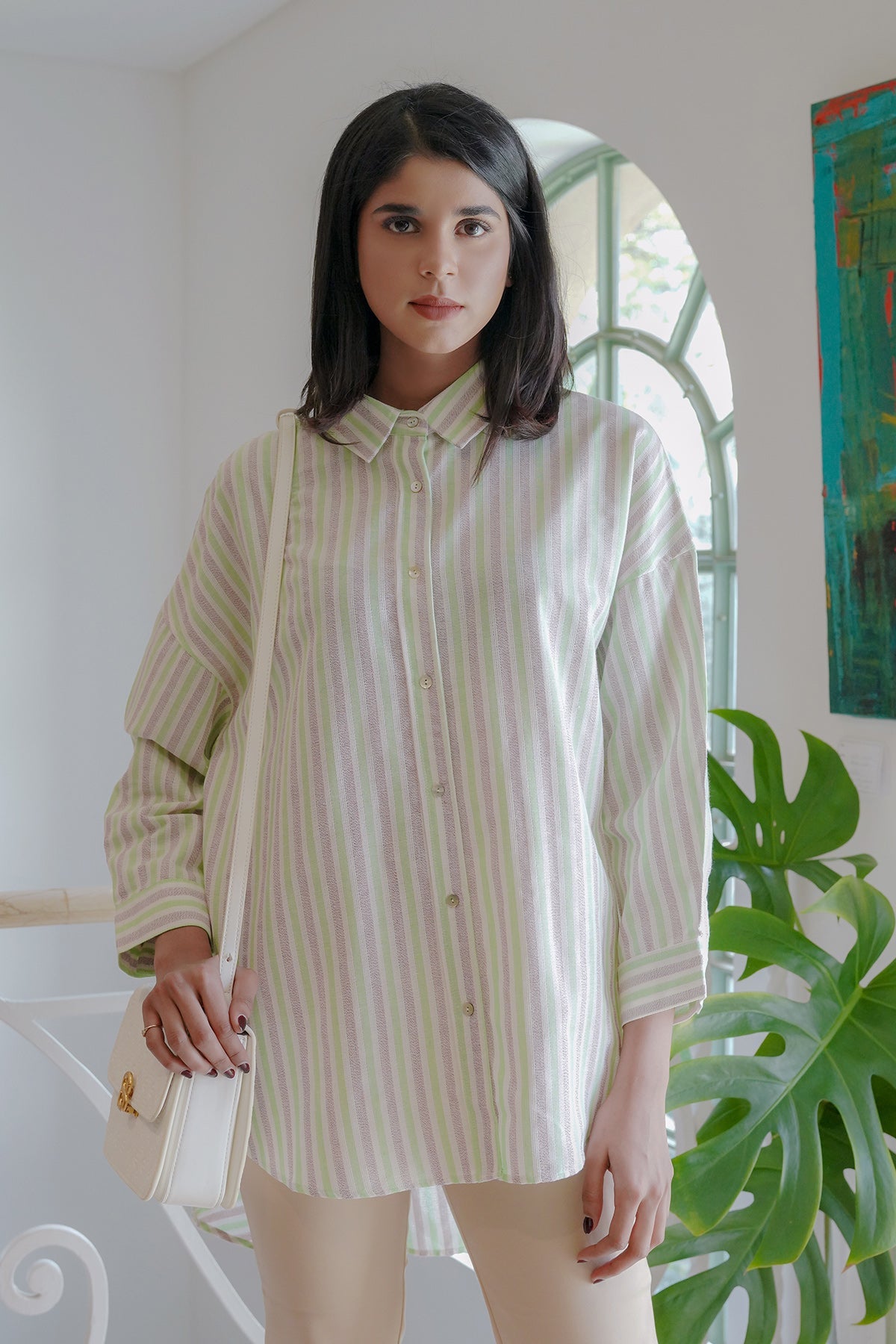 Light Green Striped Eola Shirt 2.0