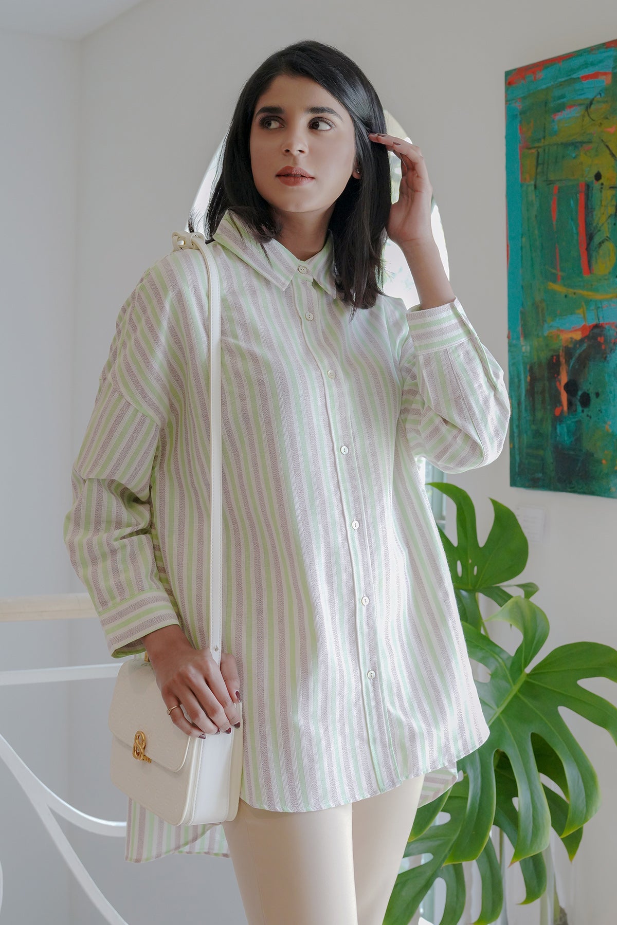 Light Green Striped Eola Shirt 2.0