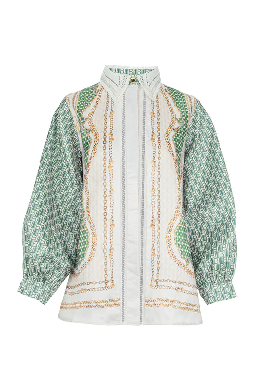 Luminosa Mix Lace Shirt - Antique Green