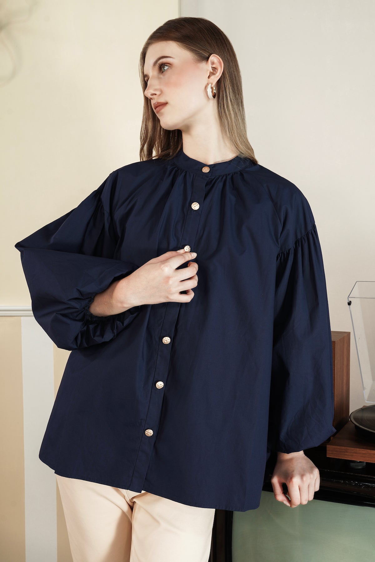 Magan Puffy Shirt - Navy